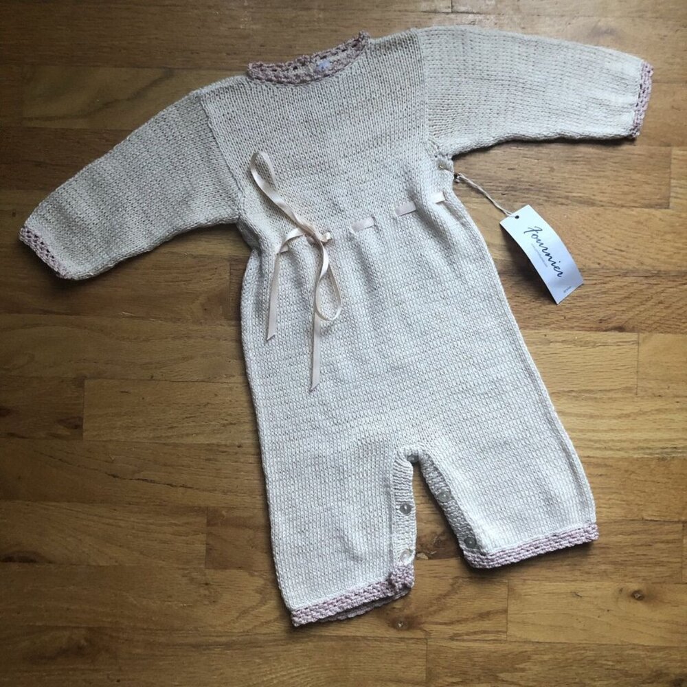 🆕Fournier Size 6M Knit Romper Natural & Blush Pink